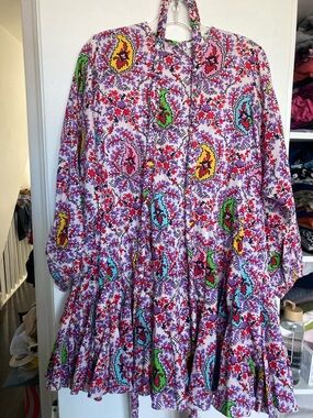 Rhode Paisley Multicolor Claudine Wrap Mini dress cotton oversized puff sleeves